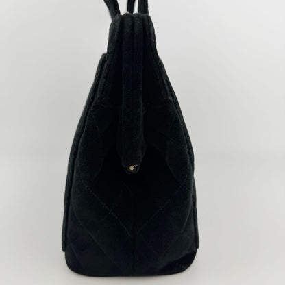 Chanel CC Logo Quilted Tote Shoulder Black Velour Vintage — view 4