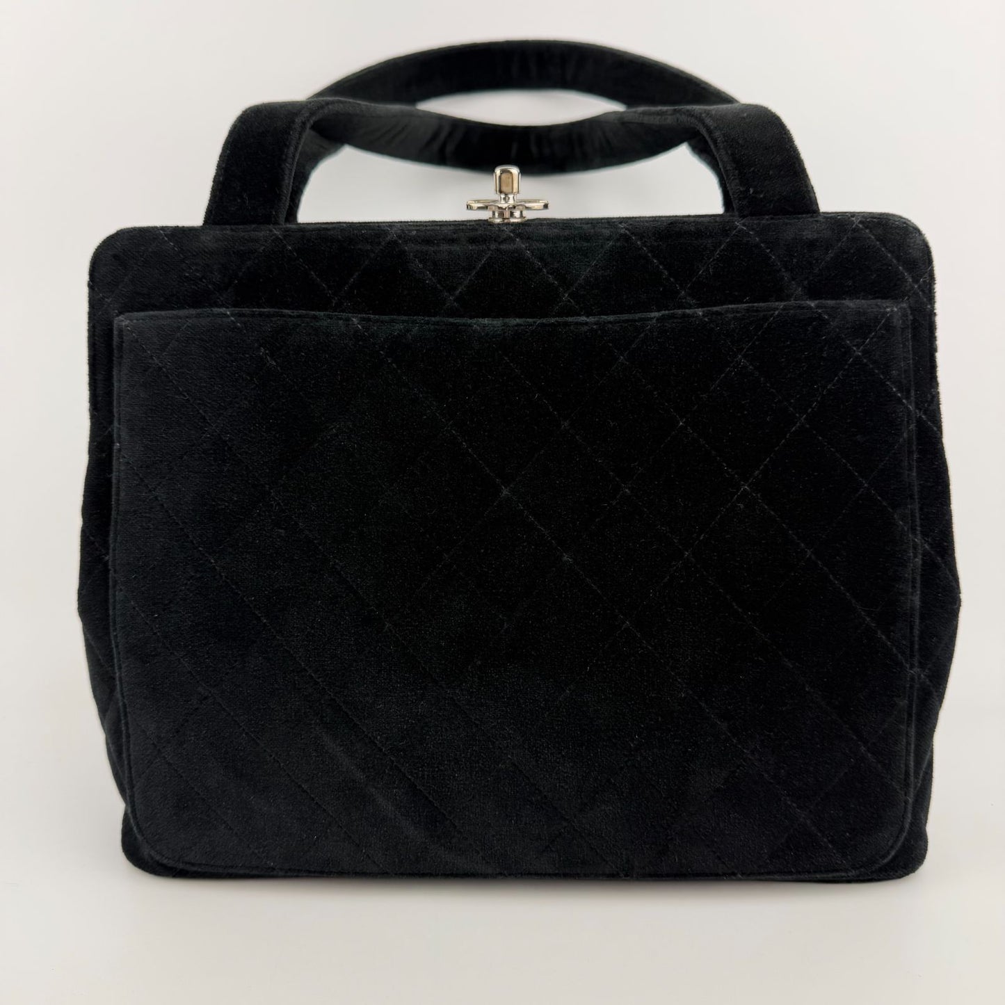 Chanel CC Logo Quilted Tote Shoulder Black Velour Vintage — view 2