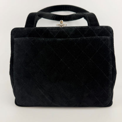 Chanel CC Logo Quilted Tote Shoulder Black Velour Vintage — view 2