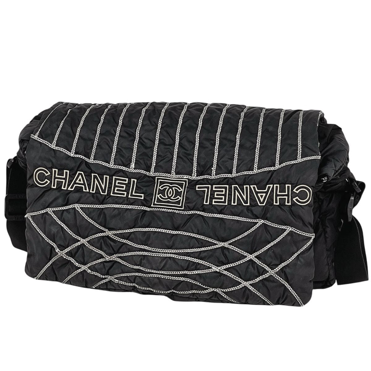 Chanel Junk Sports Line Shoulder Bag CC Logo Nylon Black
