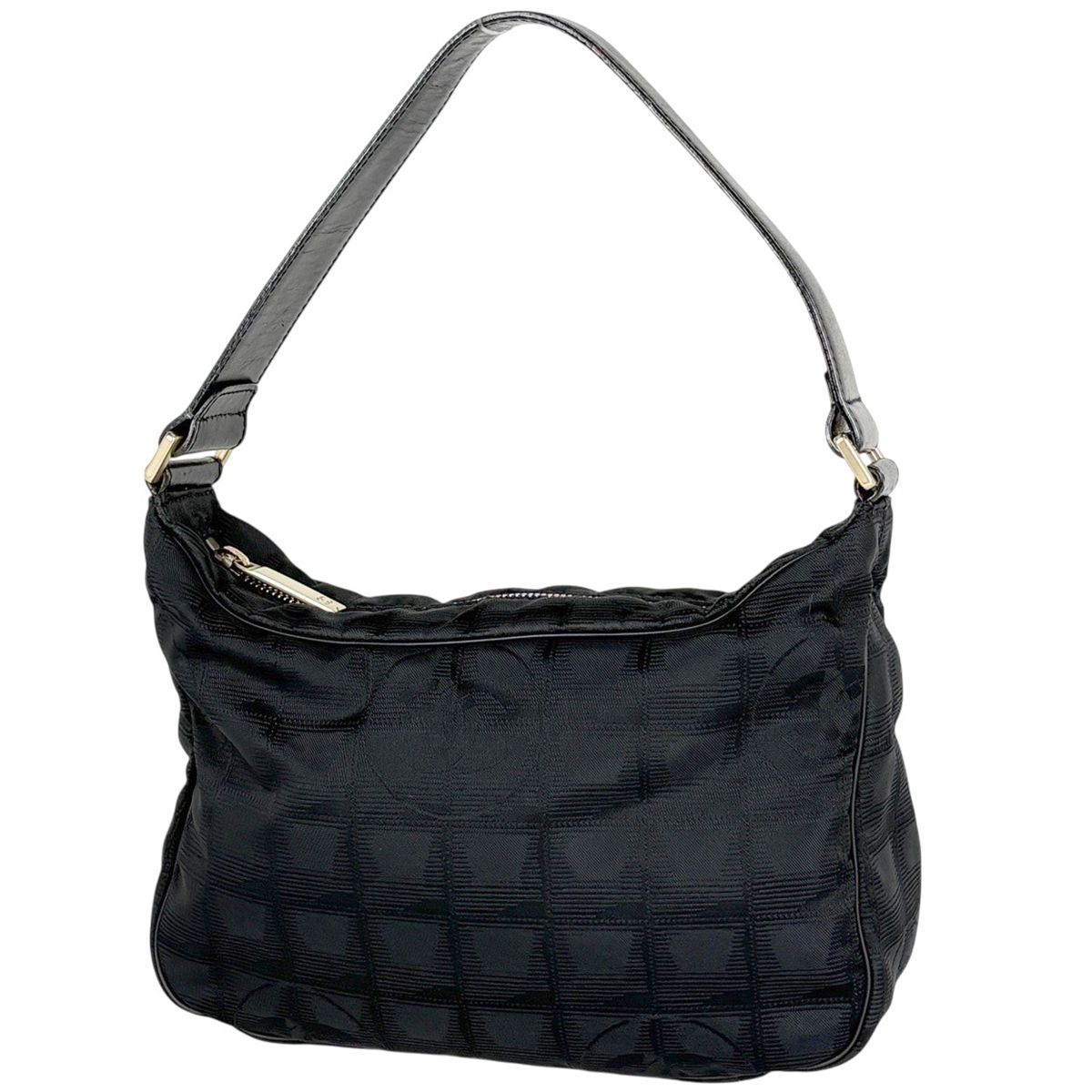 Chanel New Travel Line Shoulder Bag Nylon Jacquard Black