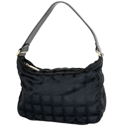 Chanel New Travel Line Shoulder Bag Nylon Jacquard Black