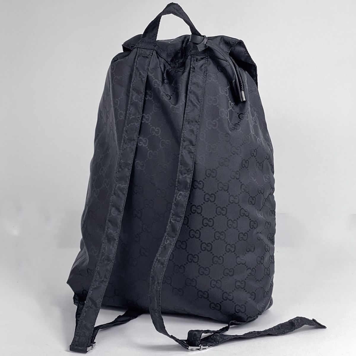 Gucci GG Pattern Backpack Bear Charm Nylon Black — view 2