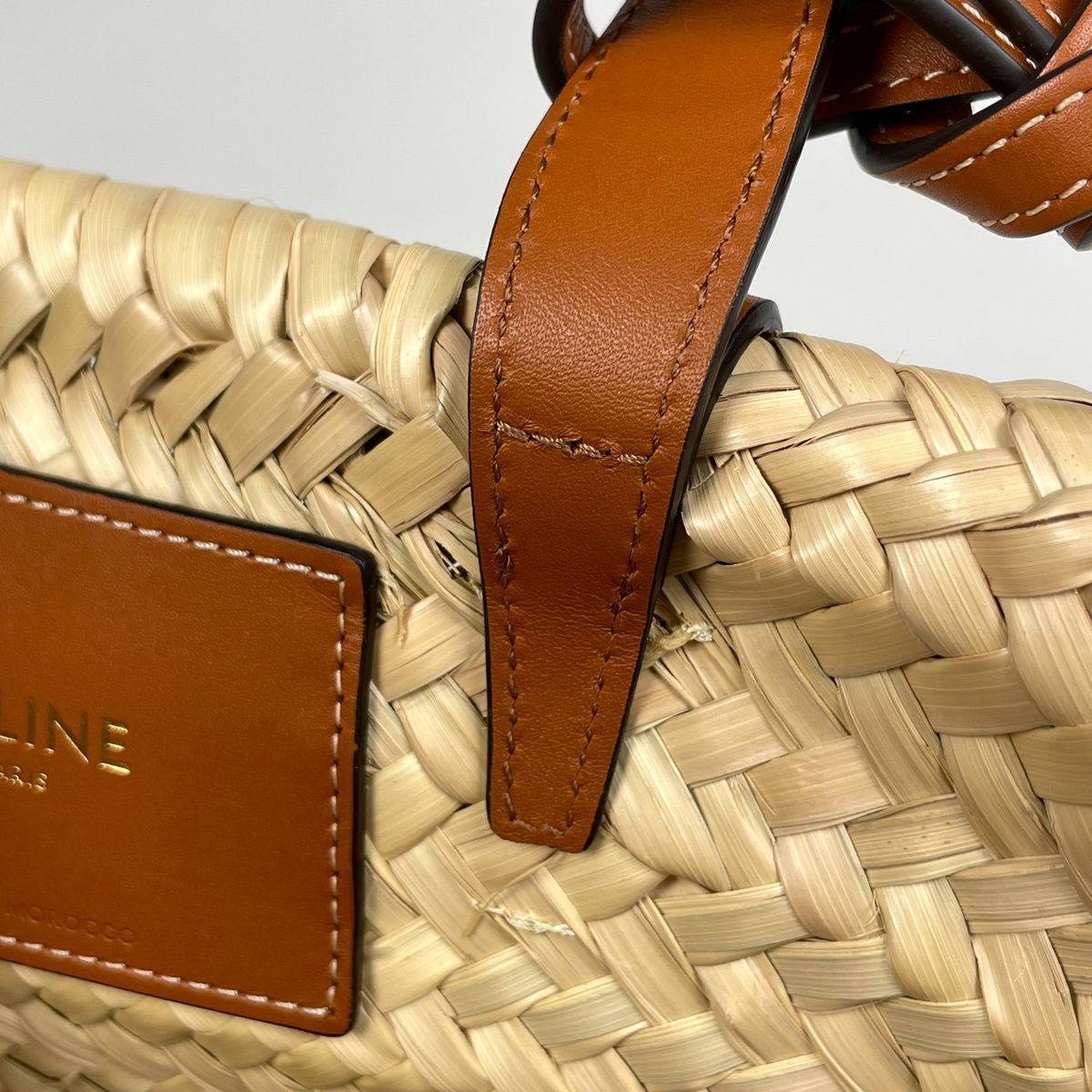 Celine Classic Pannier Basket Bag 2-Way Raffia Natural Brown — view 6
