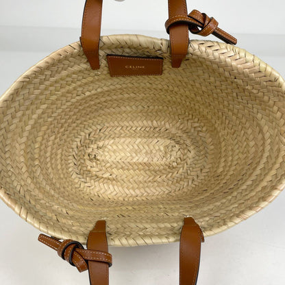 Celine Classic Pannier Basket Bag 2-Way Raffia Natural Brown — view 8