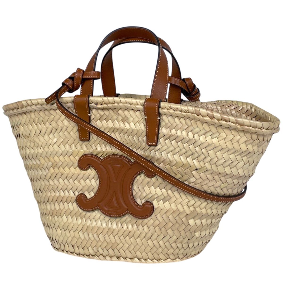 Celine Classic Pannier Basket Bag 2-Way Raffia Natural Brown