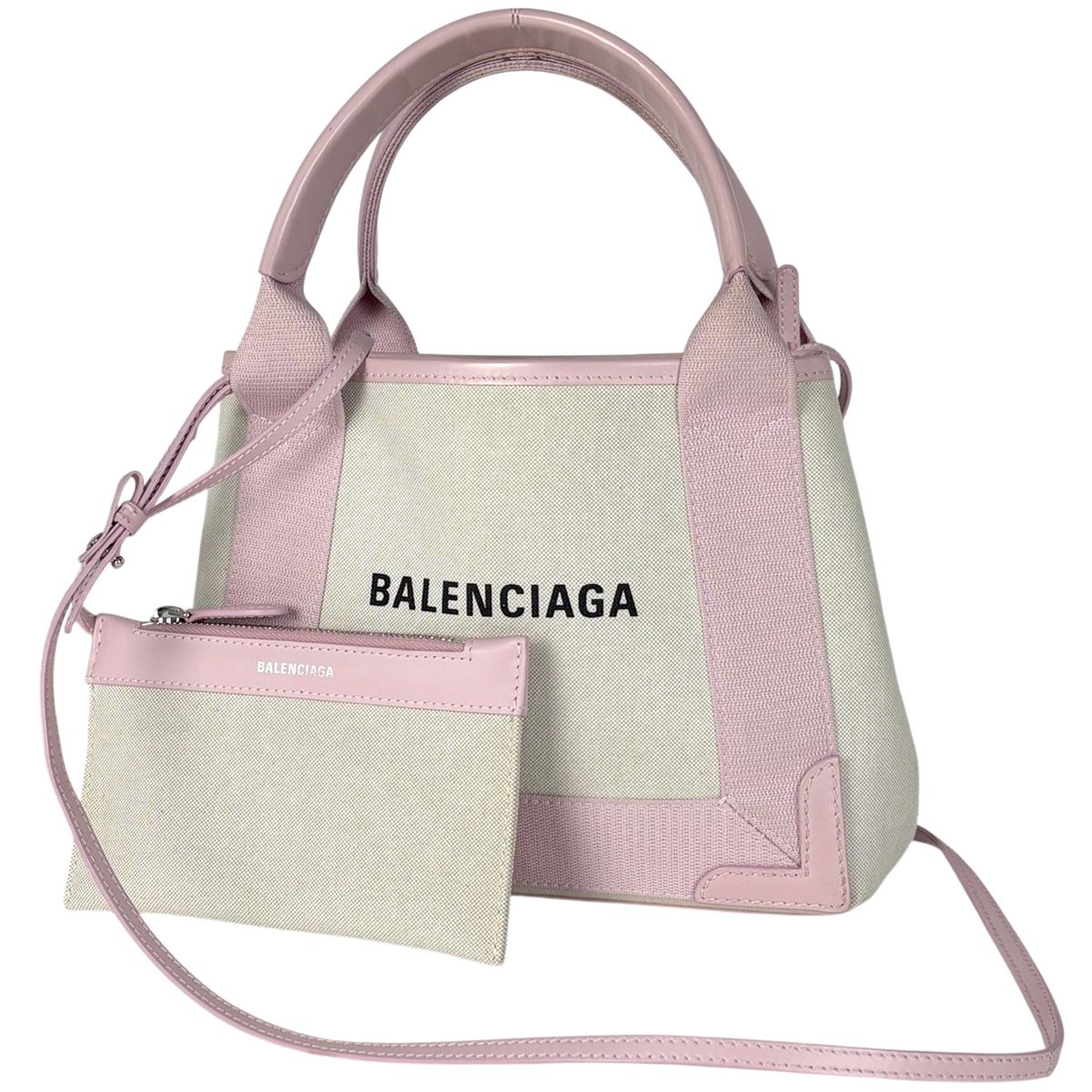 Balenciaga Navy Cabas XS 2-Way Handbag Canvas Pink