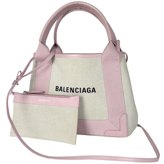 Balenciaga Navy Cabas XS 2-Way Handbag Canvas Pink