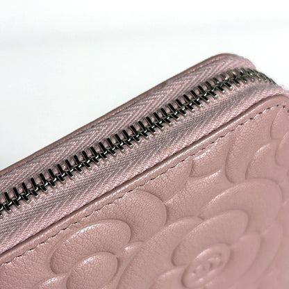 Chanel Camellia Zip Around Wallet CC Logo Leather Pink — view 5