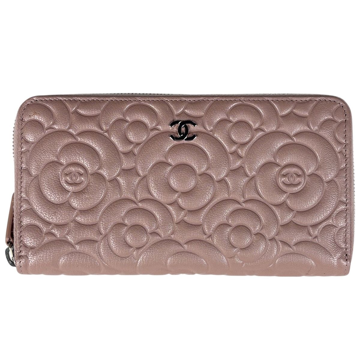 Chanel Camellia Zip Around Wallet CC Logo Leather Pink