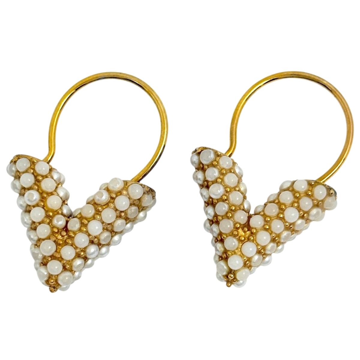 Louis Vuitton Doreil Hoop Essential Lou Earrings Faux Pearl White Gold