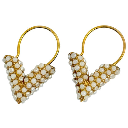 Louis Vuitton Doreil Hoop Essential Lou Earrings Faux Pearl White Gold