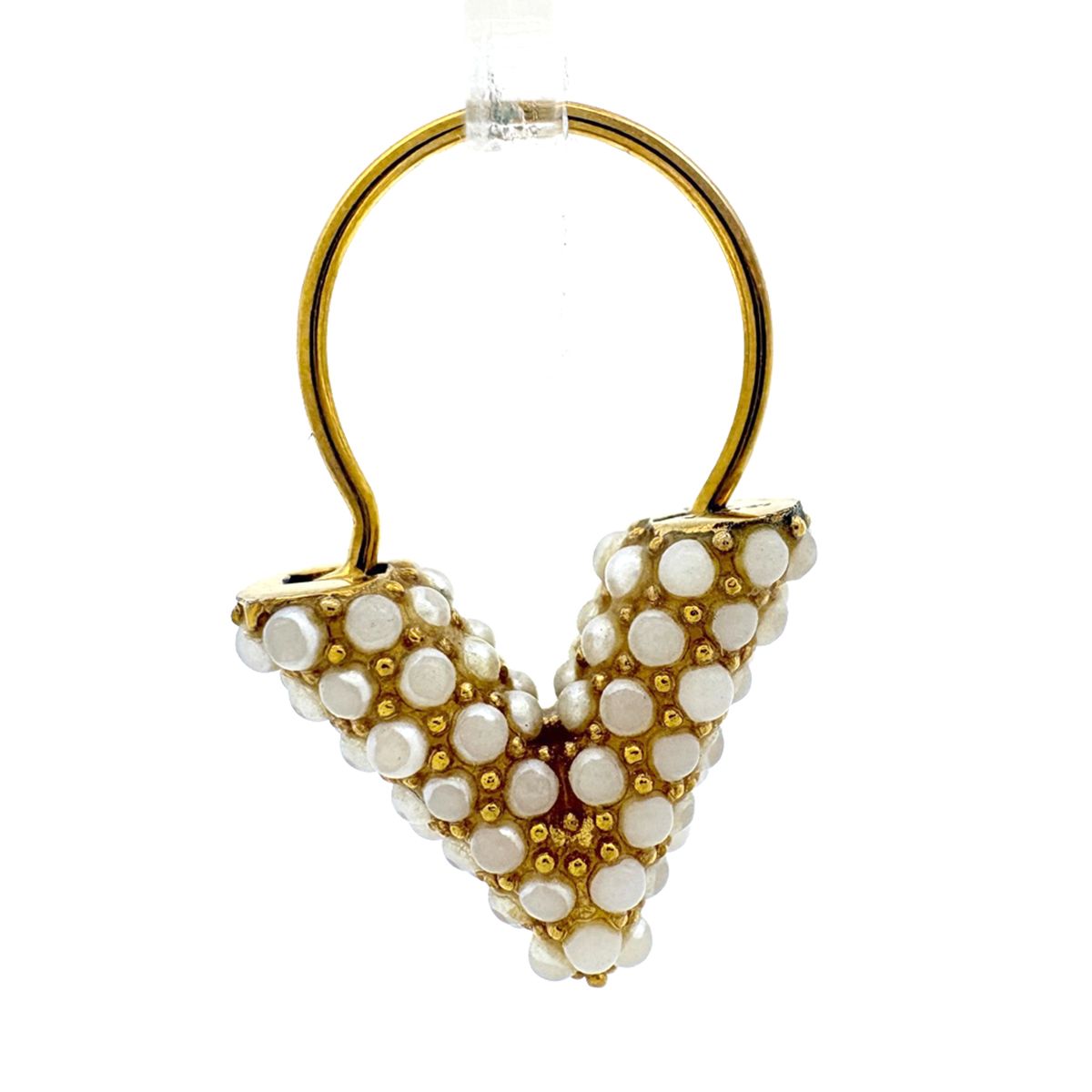 Louis Vuitton Doreil Hoop Essential Lou Earrings Faux Pearl White Gold — view 3