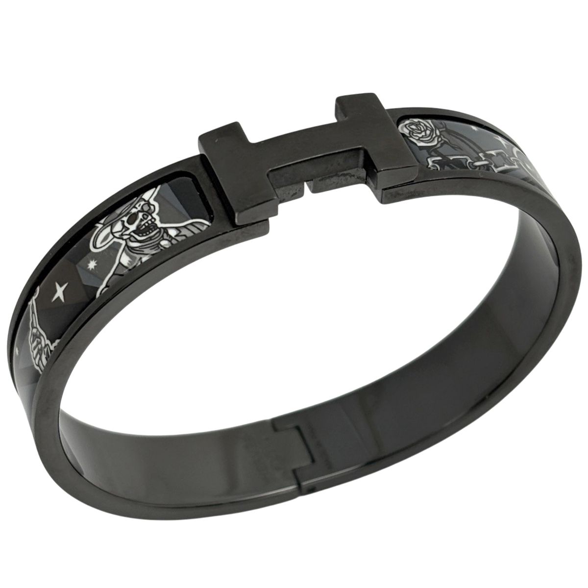 Hermes Clic HH Enamel Bracelet Clac Bangle Metal Black