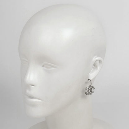 Chanel CC Logo Rhinestone Earrings Silver Plated — view 6