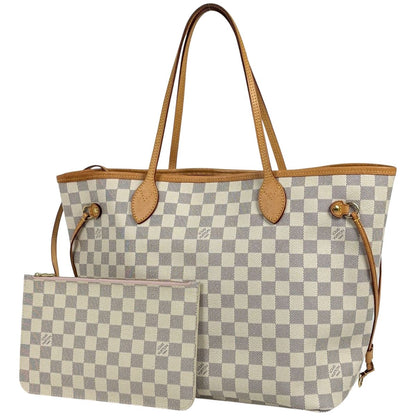 Louis Vuitton Neverfull MM Shoulder Bag Tote Damier Azur Rose Ballerine White