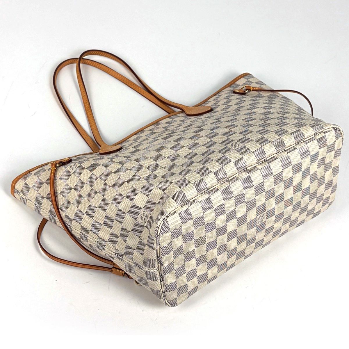 Louis Vuitton Neverfull MM Shoulder Bag Tote Damier Azur Rose Ballerine White — view 2
