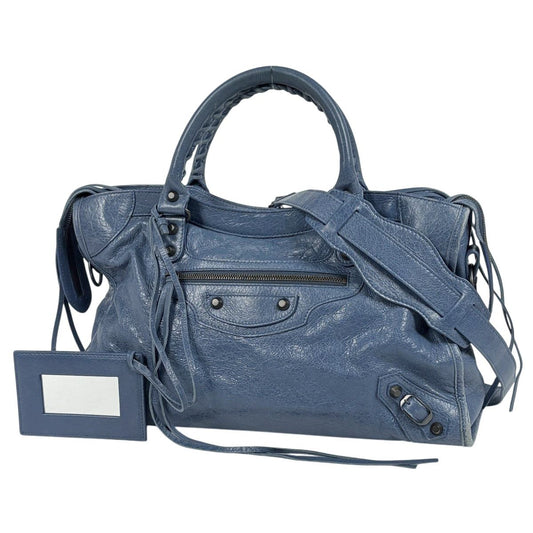 Balenciaga the City 2-Way Handbag Leather Blue