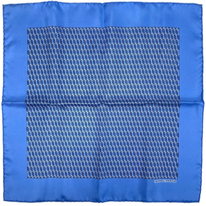 Hermes Pattern Handkerchief Pocket Square Petit Carre Scarf Silk Blue
