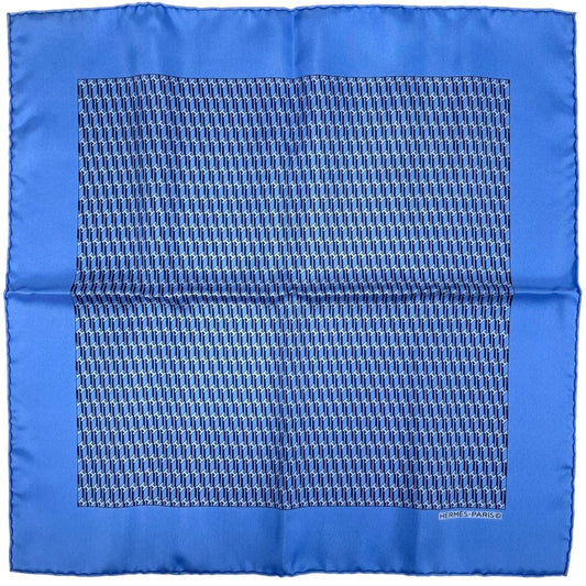 Hermes Pattern Handkerchief Pocket Square Petit Carre Scarf Silk Blue