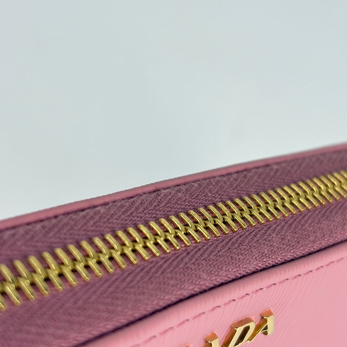 Prada Logo Zip Around Wallet Round Zip Leather Pink — view 5