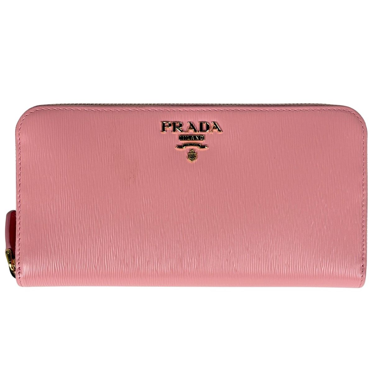 Prada Logo Zip Around Wallet Round Zip Leather Pink
