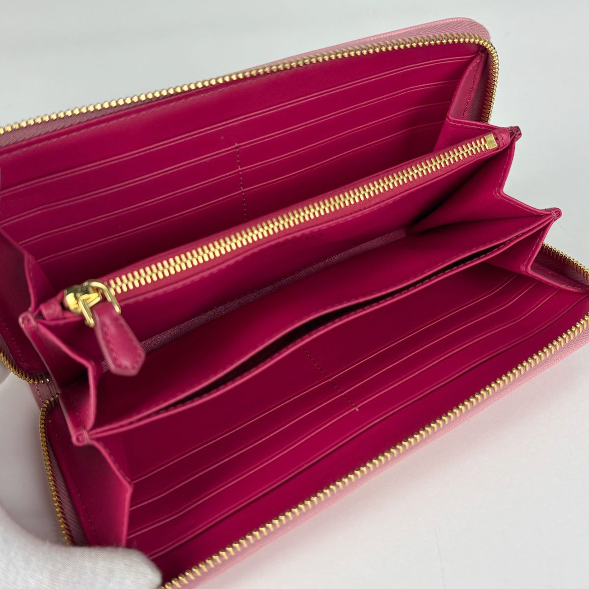 Prada Logo Zip Around Wallet Round Zip Leather Pink — view 6