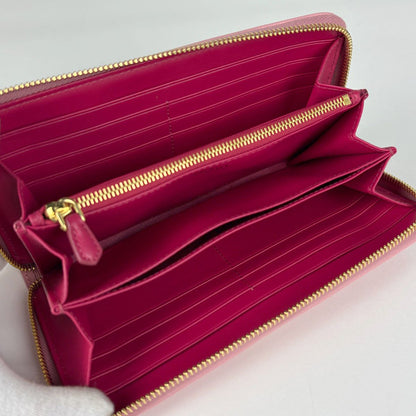 Prada Logo Zip Around Wallet Round Zip Leather Pink — view 6
