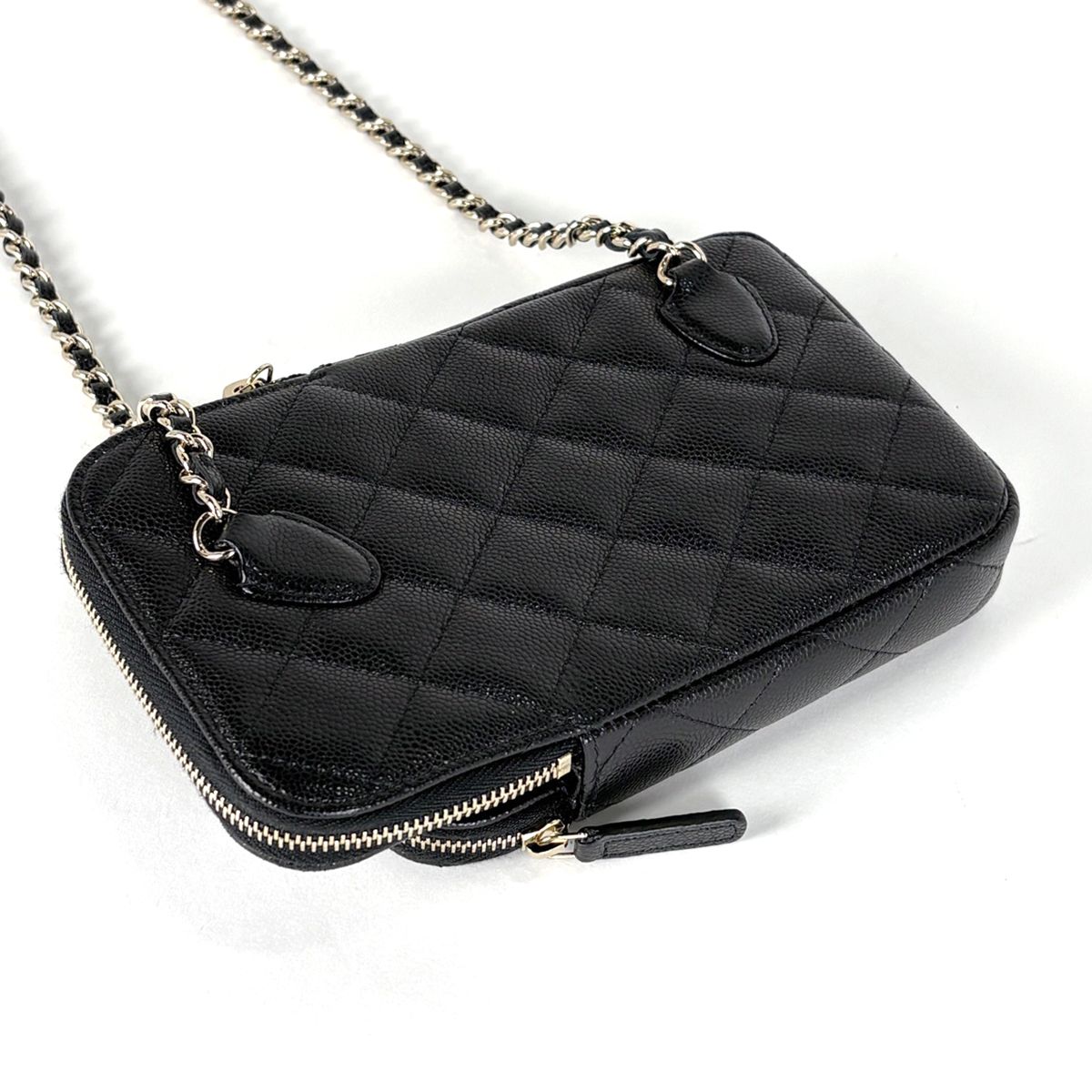 Chanel CC Logo Chain Shoulder Bag Quilted Phone Case Caviar Leather Black — view 2