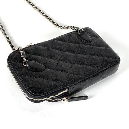 Chanel CC Logo Chain Shoulder Bag Quilted Phone Case Caviar Leather Black — view 2