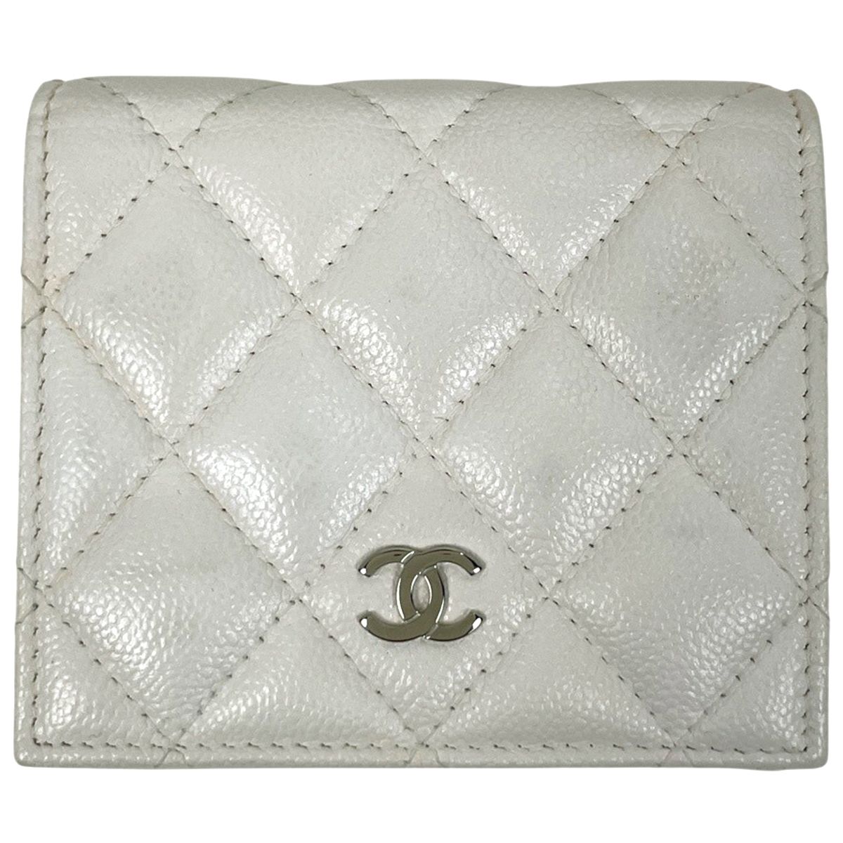 Chanel CC Logo Bifold Wallet Caviar Leather White