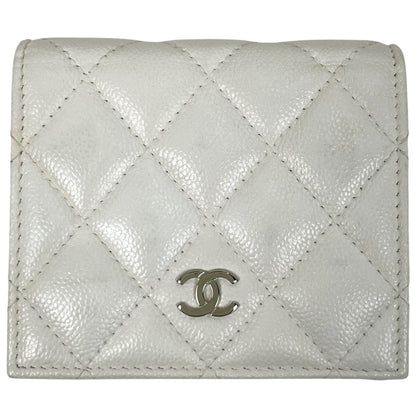 Chanel CC Logo Bifold Wallet Caviar Leather White