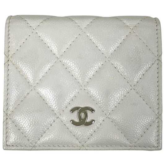 Chanel CC Logo Bifold Wallet Caviar Leather White