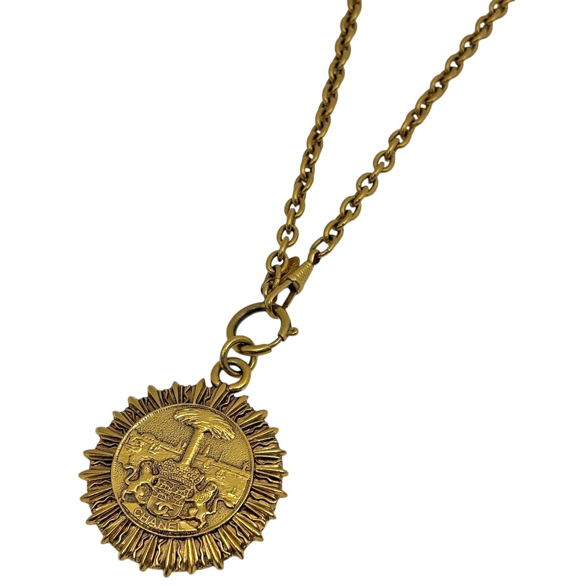 Chanel CC Logo Chain Necklace Long Coin Motif Gold Plated