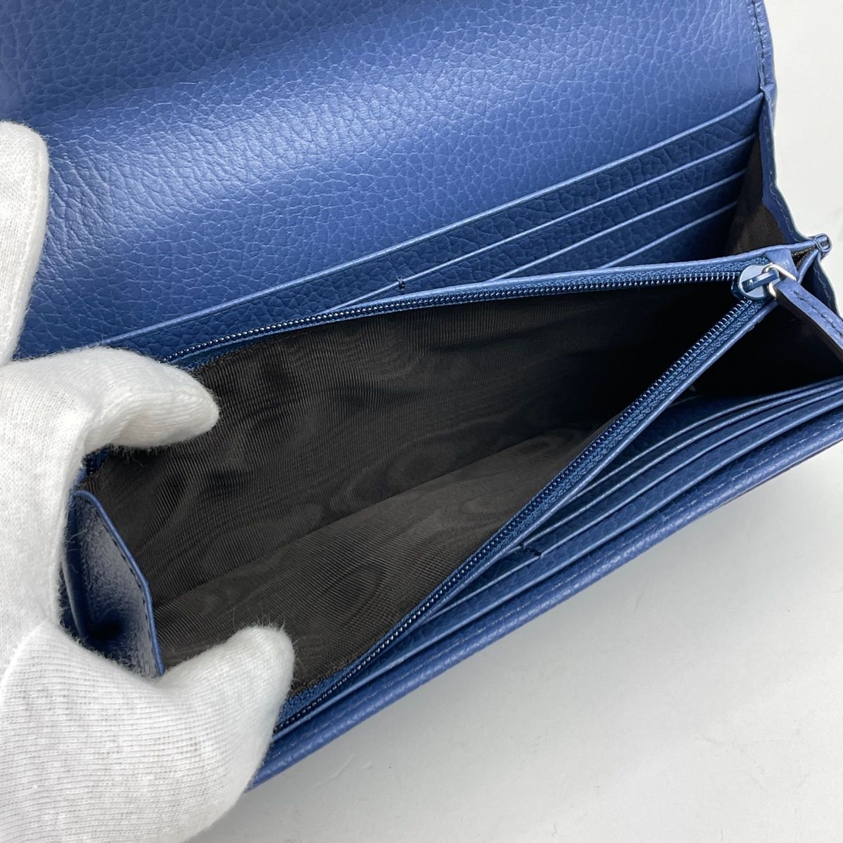 Gucci Interlocking Wallet Billfold Coin Purse Leather Blue — view 7