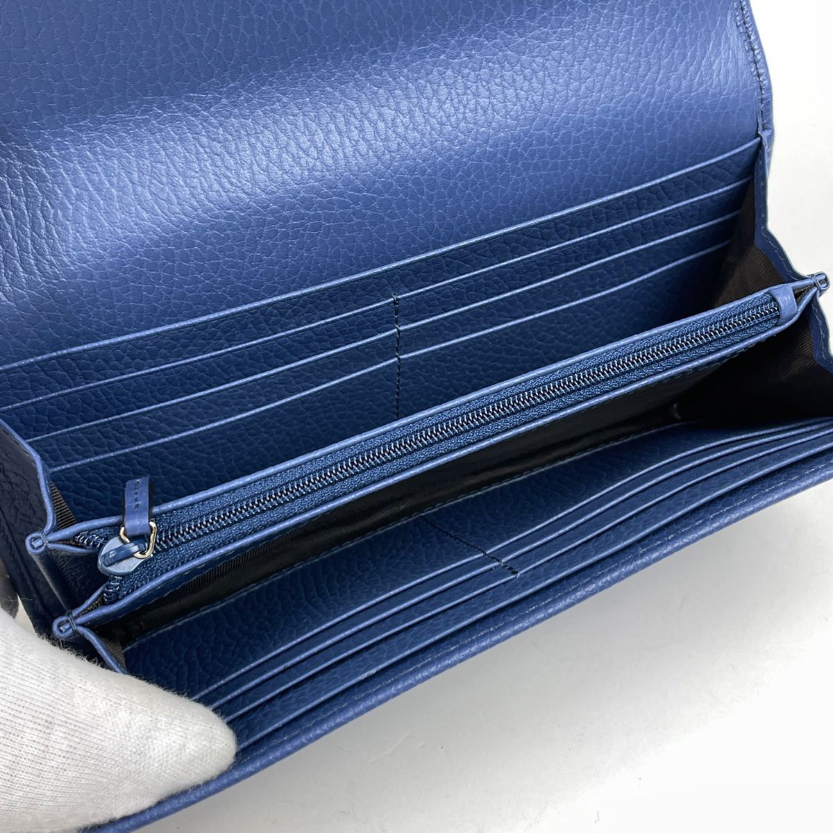 Gucci Interlocking Wallet Billfold Coin Purse Leather Blue — view 6