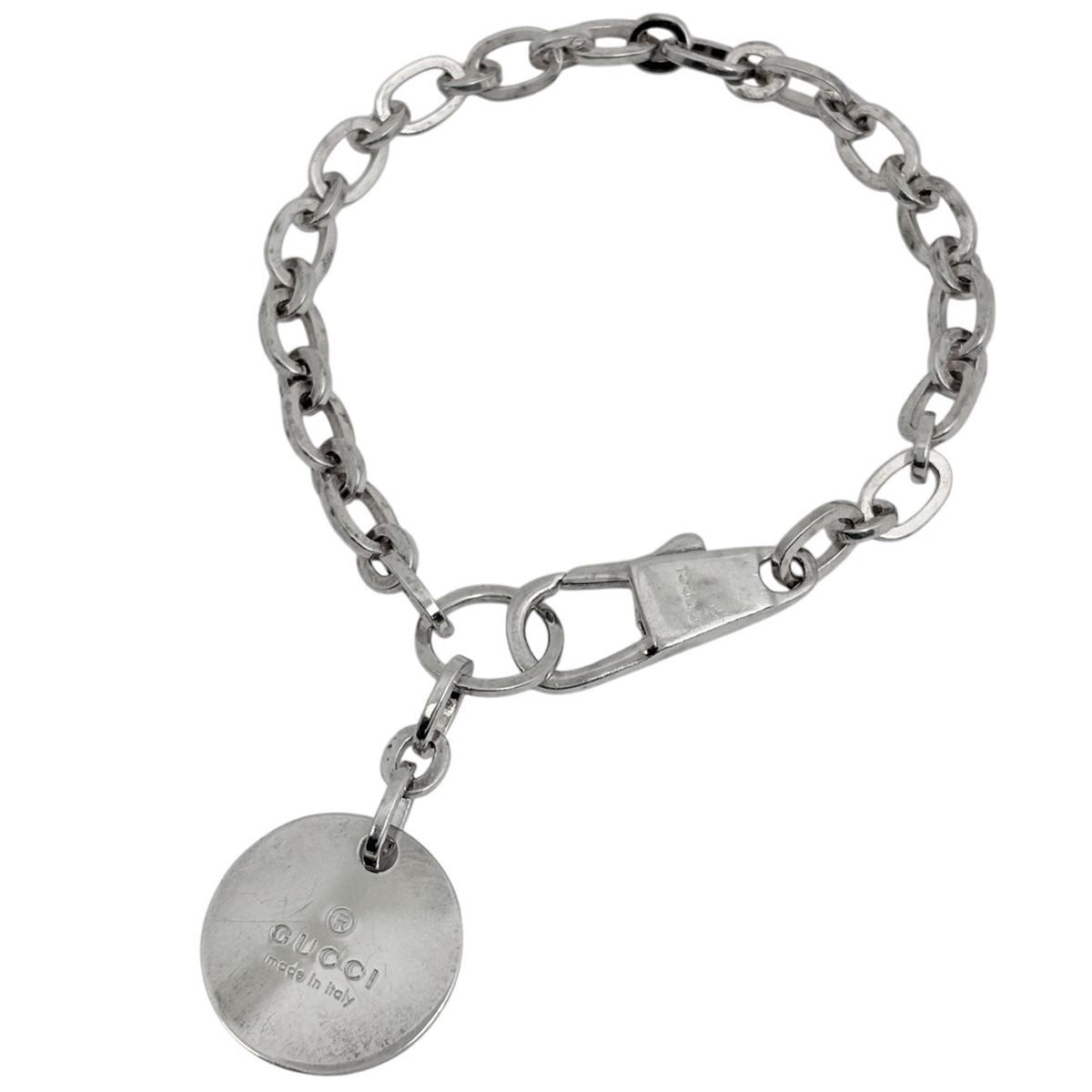 Gucci Logo Chain Bracelet Circle Plate 925 Sterling Silver