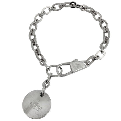 Gucci Logo Chain Bracelet Circle Plate 925 Sterling Silver