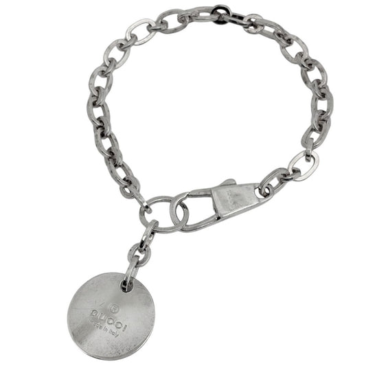 Gucci Logo Chain Bracelet Circle Plate 925 Sterling Silver