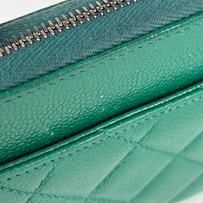 Chanel CC Logo Zip Around Wallet CC Round Zip Quilted Caviar Leather Green — view 5