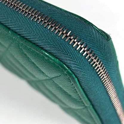 Chanel CC Logo Zip Around Wallet CC Round Zip Quilted Caviar Leather Green — view 4