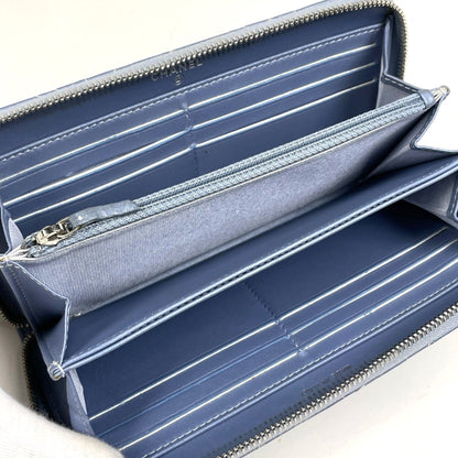 Chanel Camellia Zip Around Wallet CC Logo Leather Blue — view 7