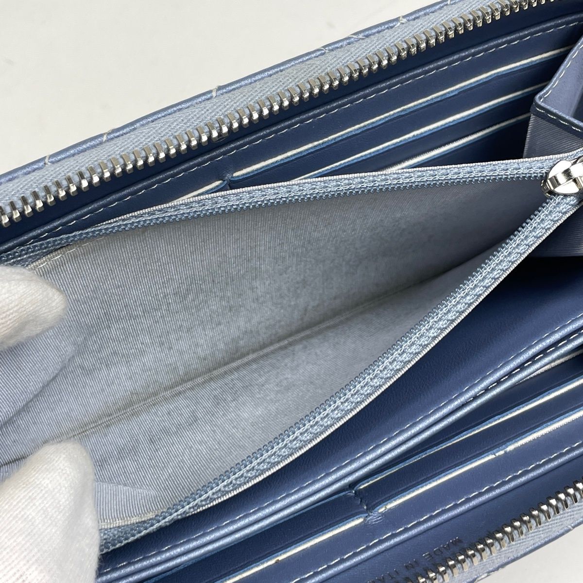 Chanel Camellia Zip Around Wallet CC Logo Leather Blue — view 8