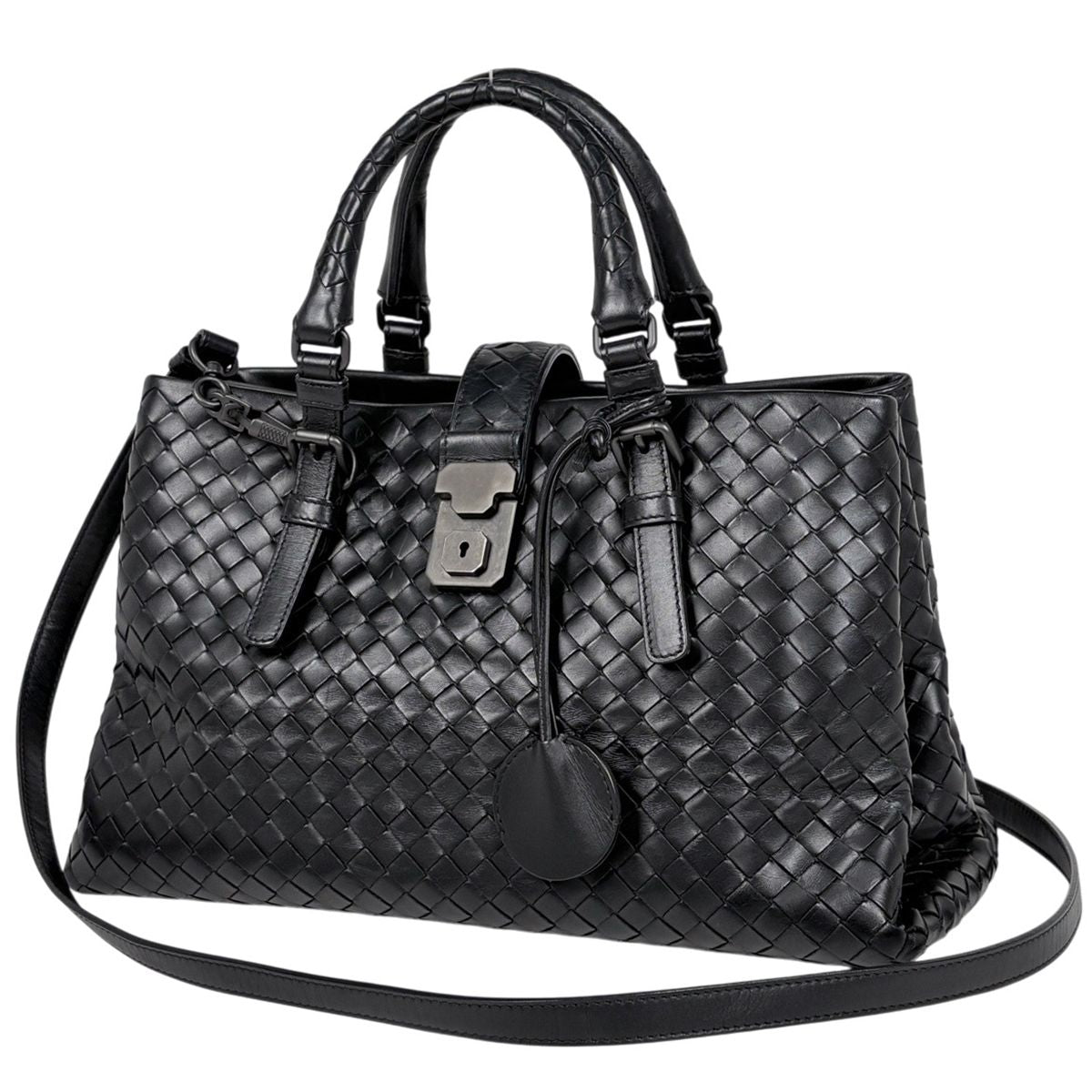 Bottega Veneta Intrecciato Small Rome Bag 2-Way Handbag Leather Black