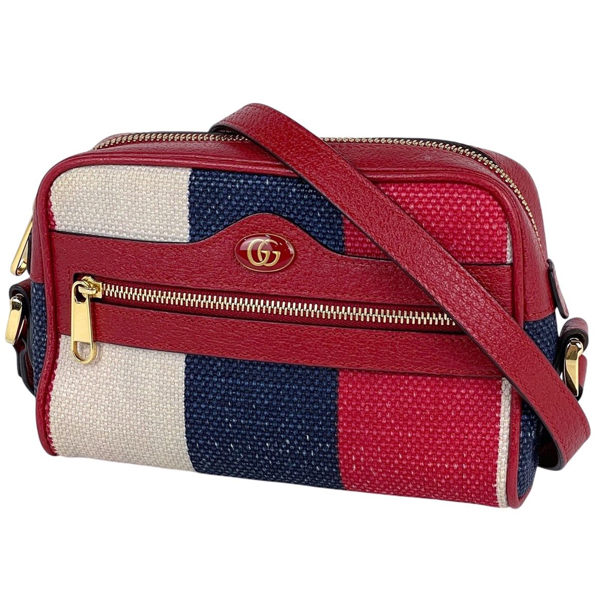 Gucci Logo Shoulder Bag Tricolor Canvas Red Blue White