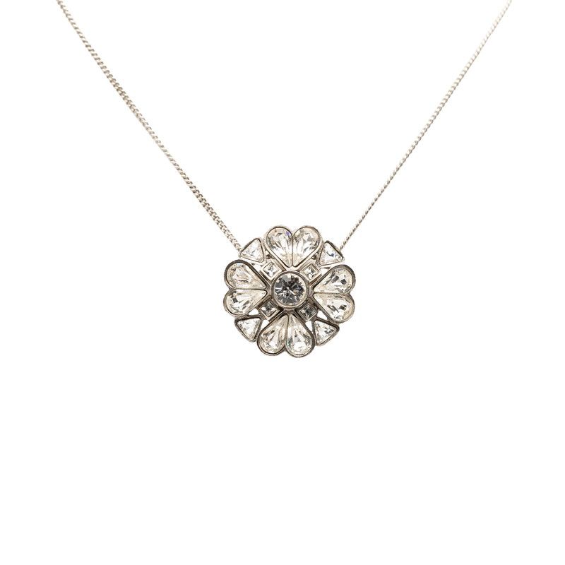 Chanel CC Logo Necklace Silver Metal Rhinestone