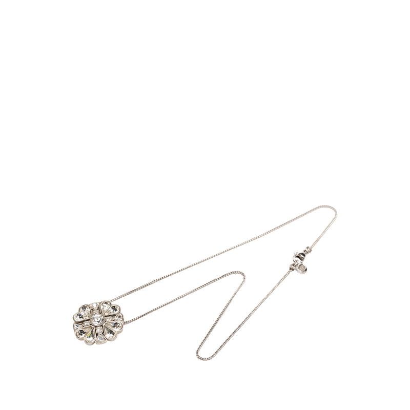 Chanel CC Logo Necklace Silver Metal Rhinestone — view 3