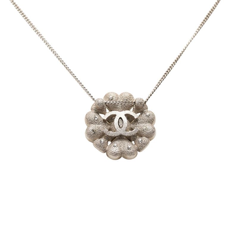 Chanel CC Logo Necklace Silver Metal Rhinestone — view 2
