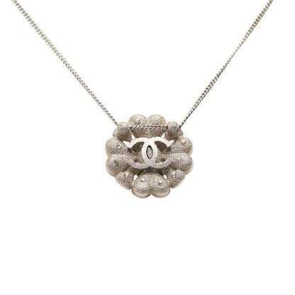 Chanel CC Logo Necklace Silver Metal Rhinestone — view 2