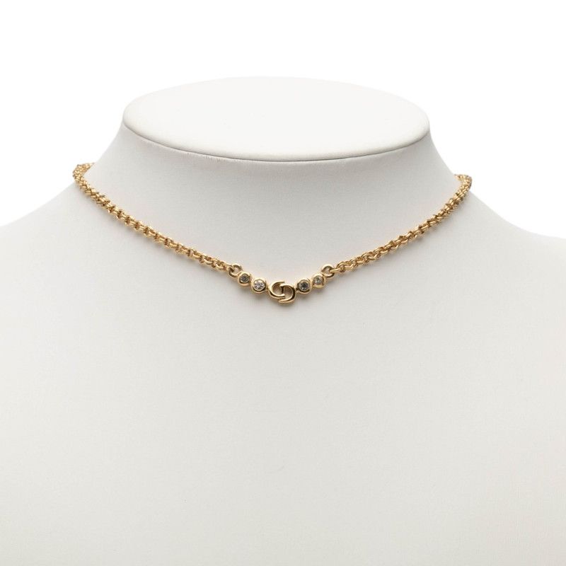 Dior CD Logo Necklace Gold Plated Rhinestone